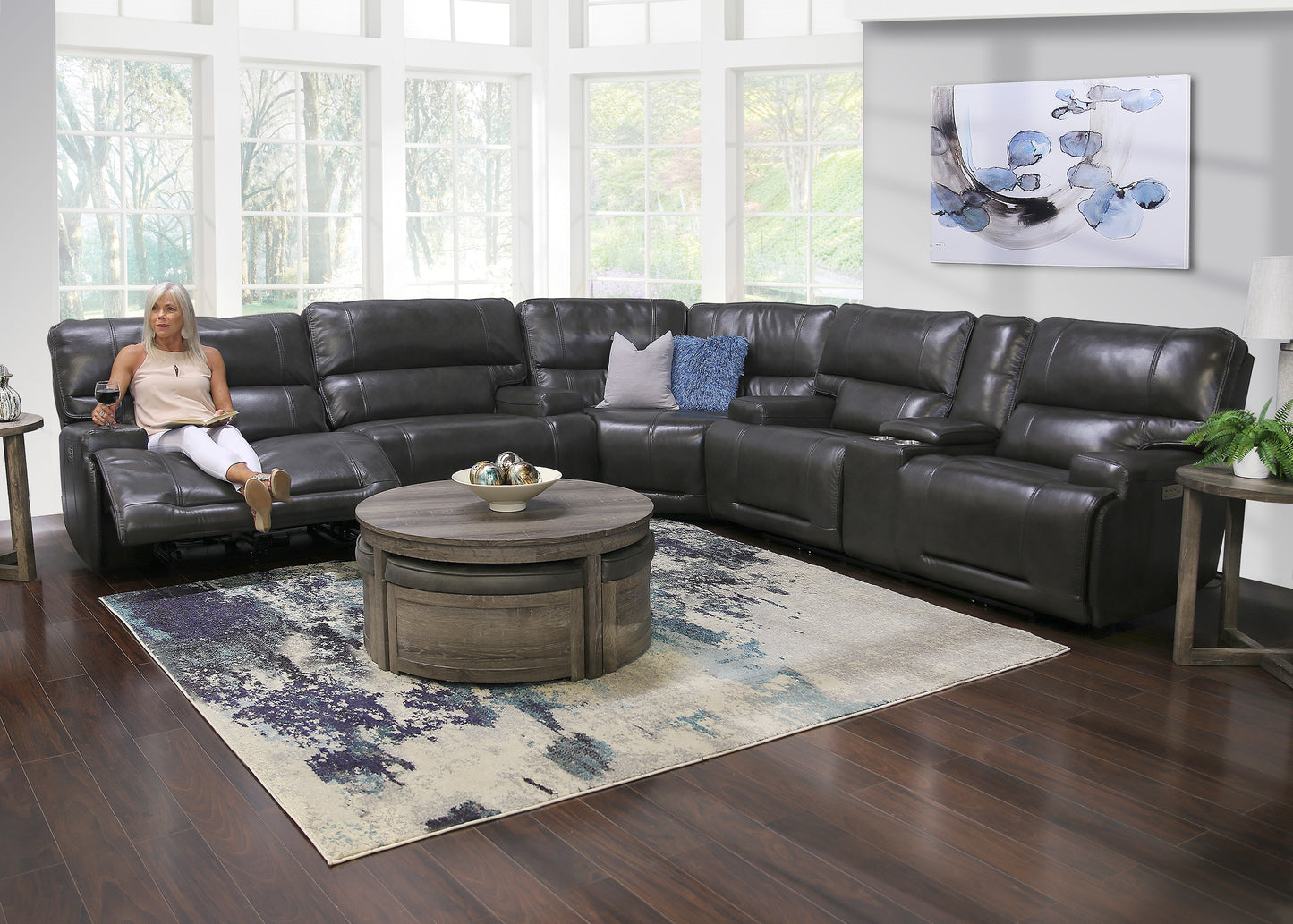 Nova 3 Piece Leather Triple Power Reclining Sectional Sofa