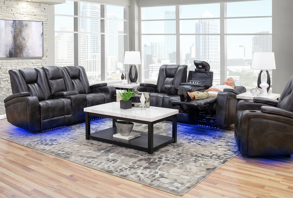 Phantom Steel II 3 Piece Zero Gravity Power Reclining Sofa, Console Loveseat, and Recliner with Power Headrests
