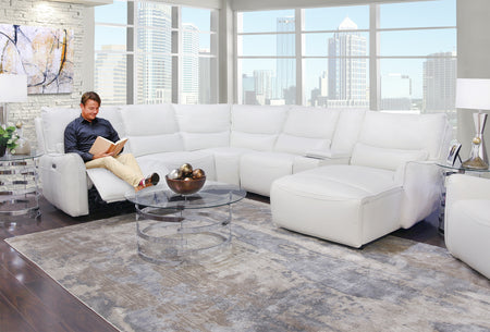 Seccional reclinable eléctrico doble de gravedad cero de cuero blanco Senna de 6 piezas