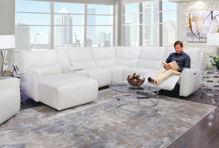 Sofá seccional reclinable de cuero de 6 piezas con sistema de gravedad cero y doble motor Senna White