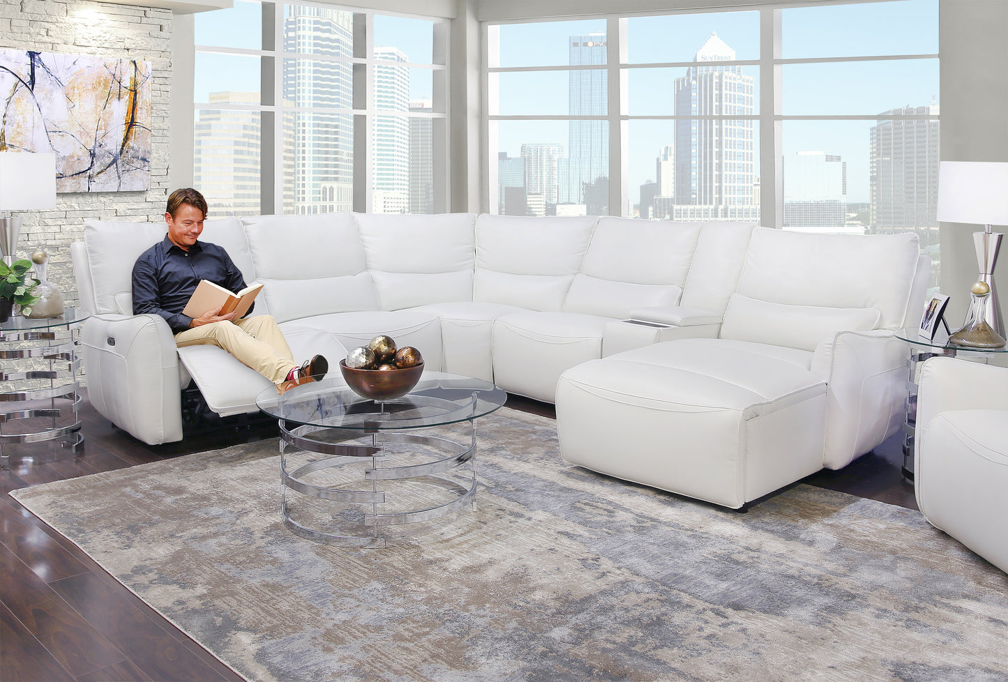 Senna White 9 Piece Leather Zero Gravity Dual Power Reclining Living Room